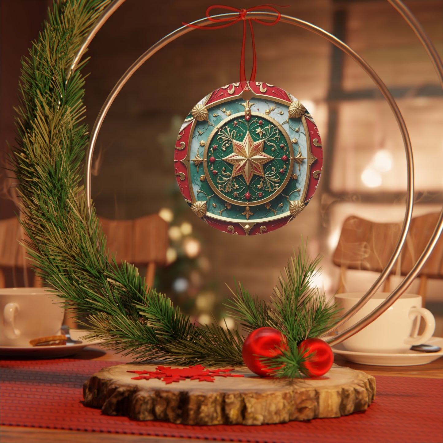 Vintage Gilded Poinsettia Metal Ornament