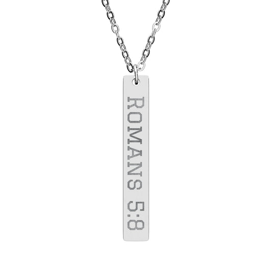 Romans 5:8 Engraved Necklace