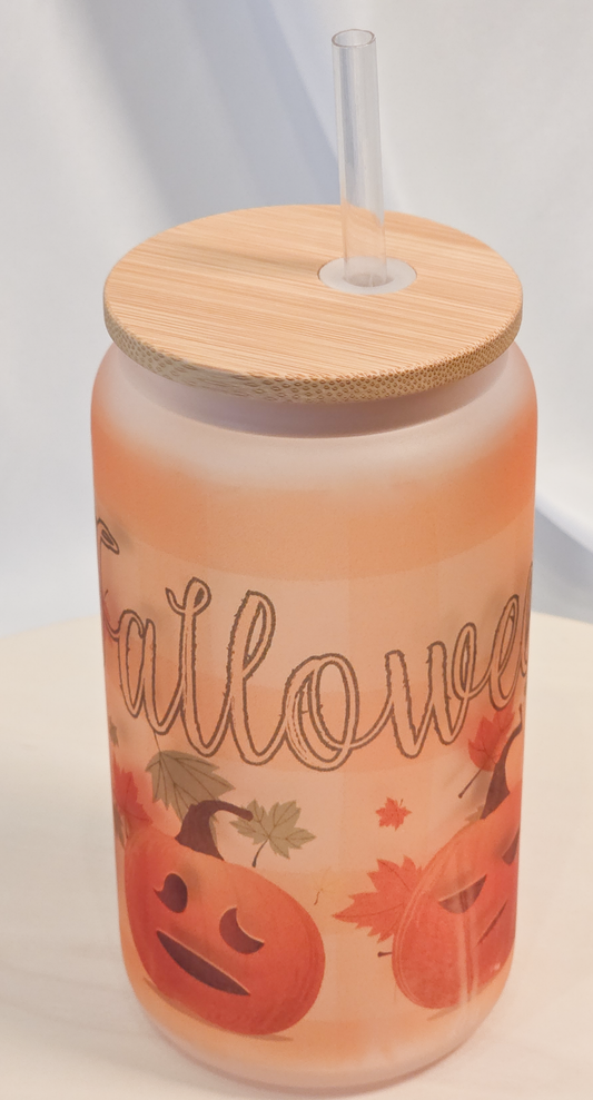 Falloween Pumpkins, 16oz Frosted Glass