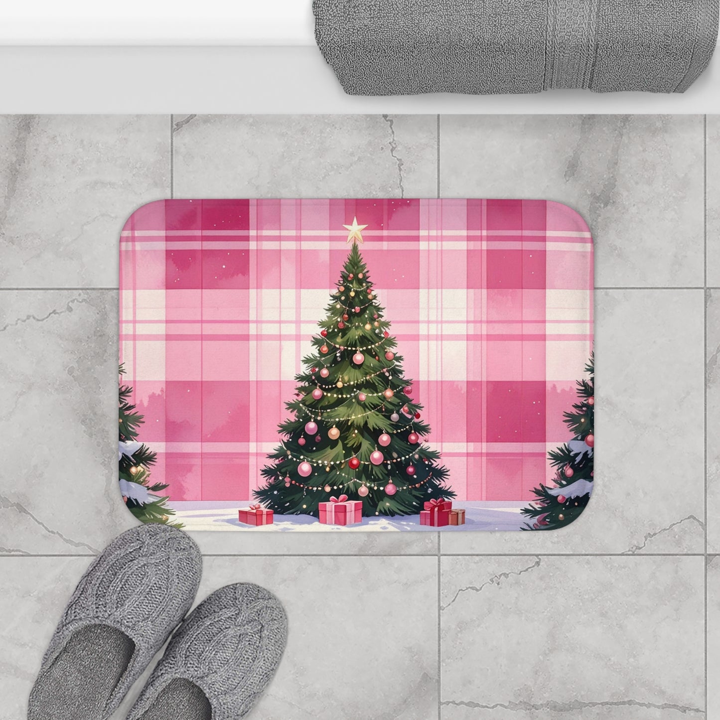 Merry Mauve Christmas Bath Mat