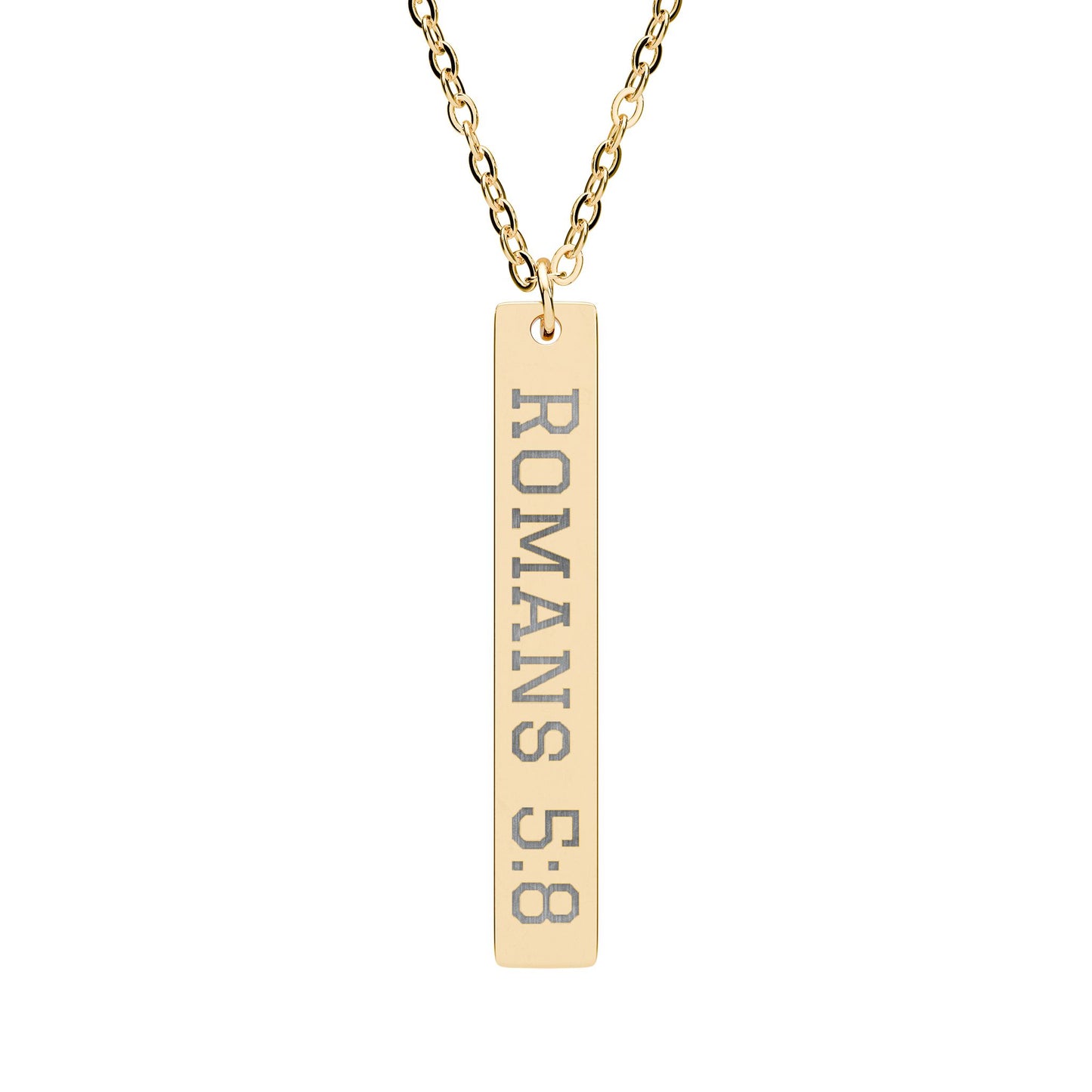 Romans 5:8 Engraved Necklace