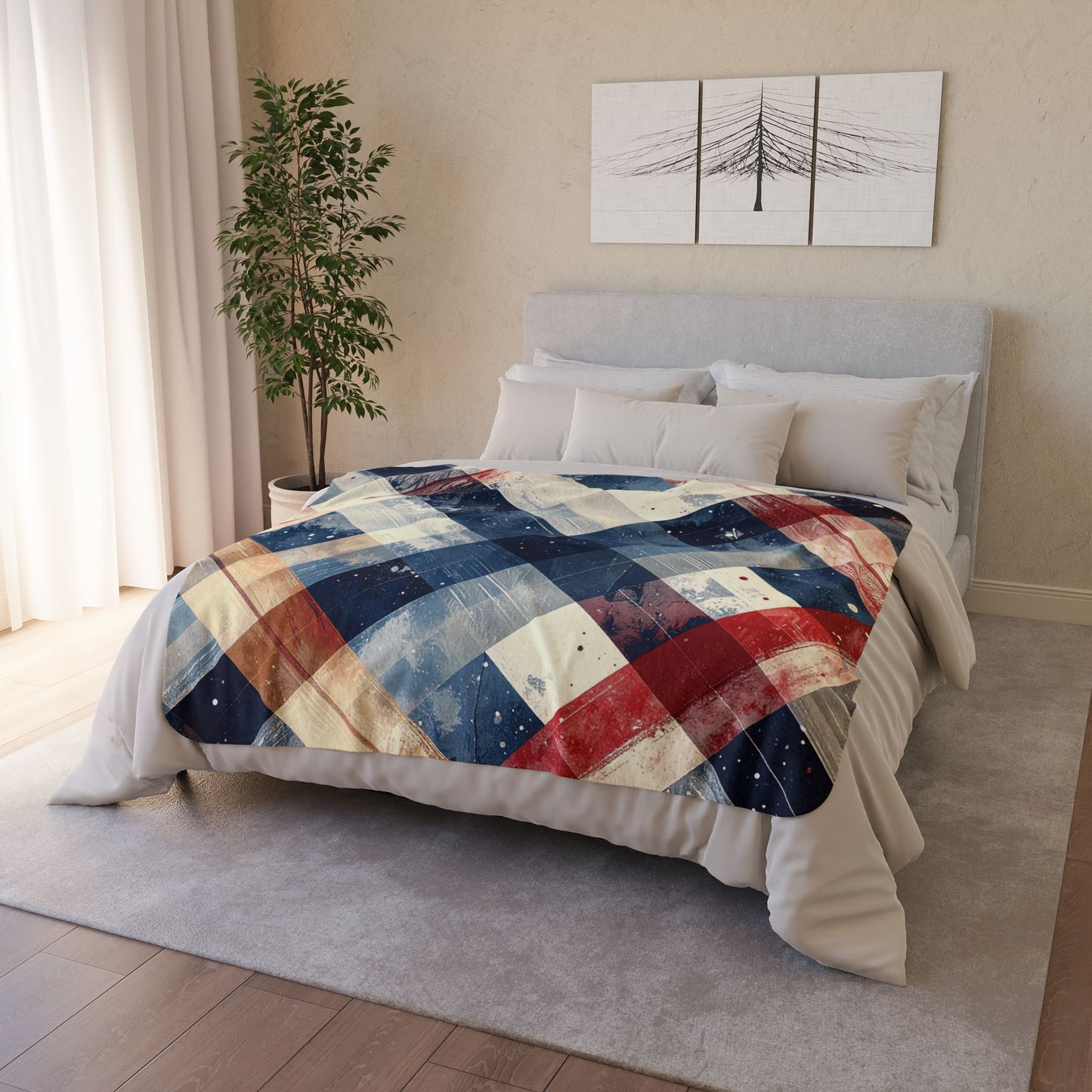 Rustic Patriot Christmas Plaid, Fleece Sherpa Blanket
