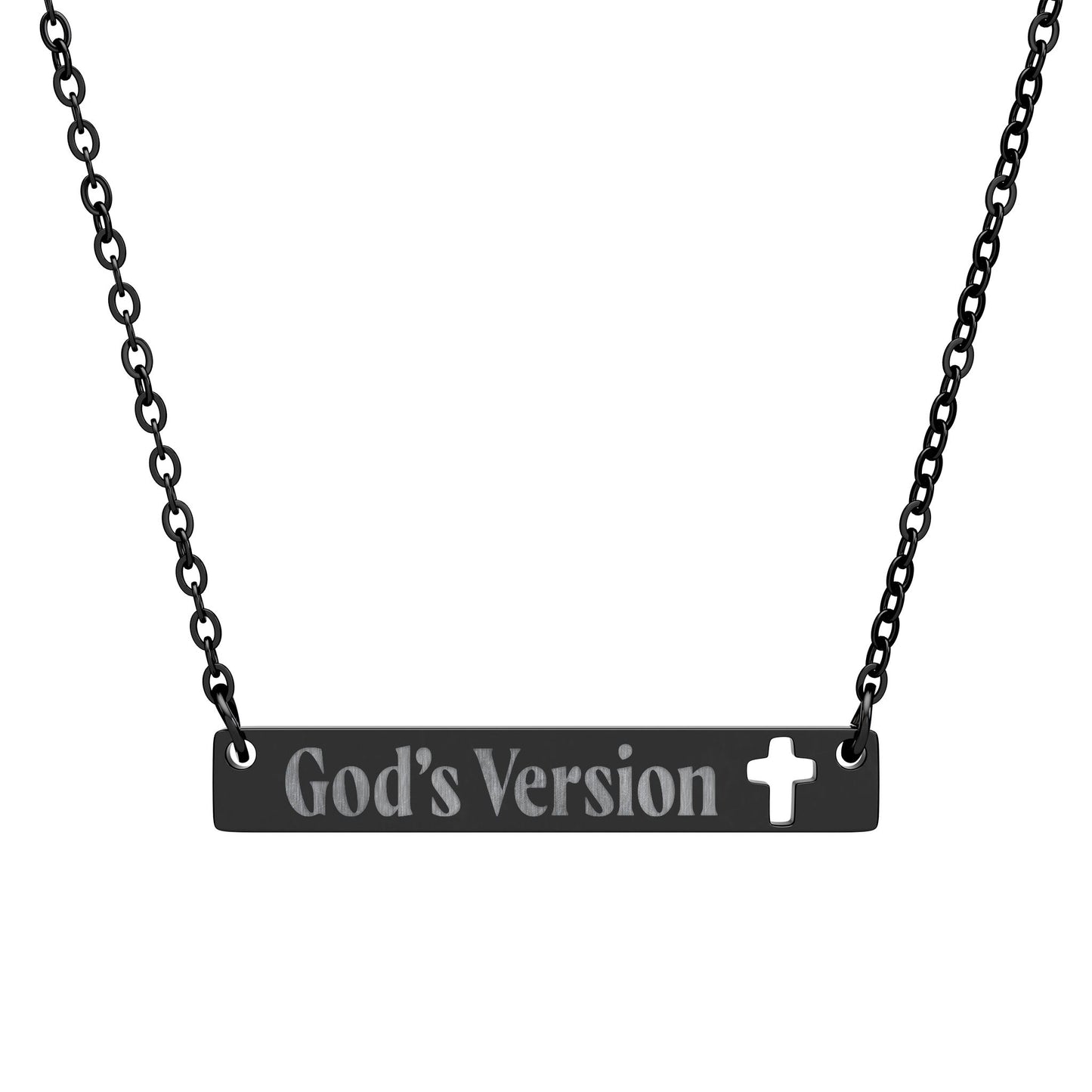 'God's Version' | Engraved Bar Necklace with Cross cutout