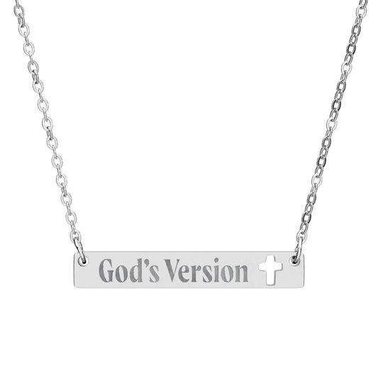 'God's Version' | Engraved Bar Necklace with Cross cutout