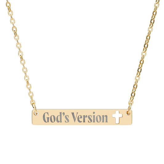 'God's Version' | Engraved Bar Necklace with Cross cutout