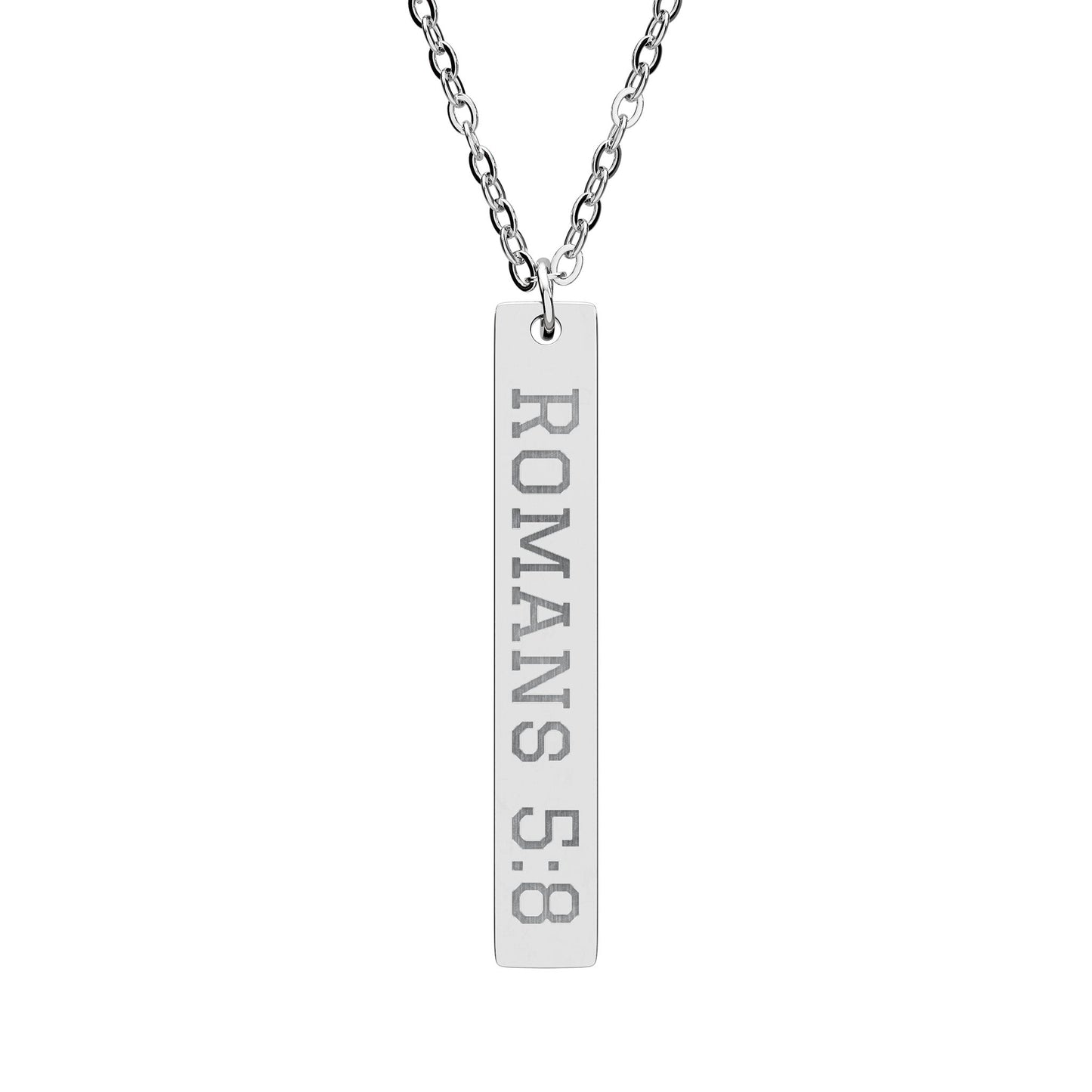 Romans 5:8 Engraved Necklace