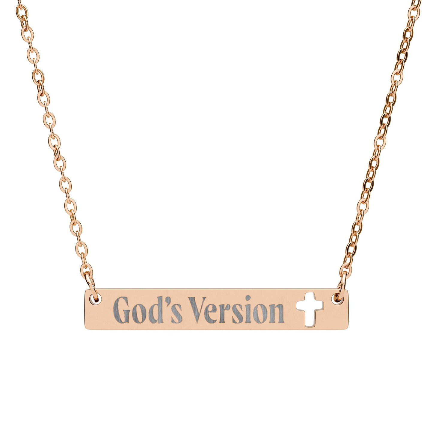 'God's Version' | Engraved Bar Necklace with Cross cutout
