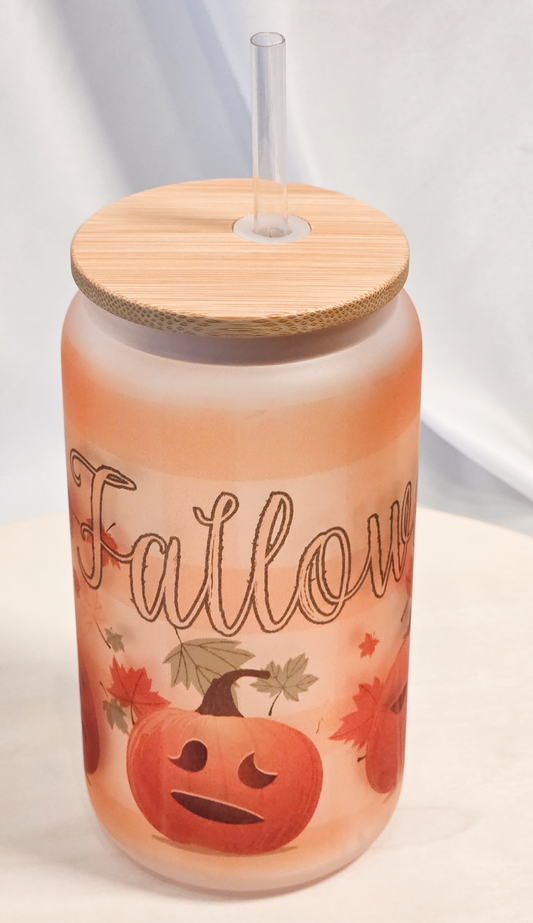 Falloween Pumpkins, 16oz Frosted Glass