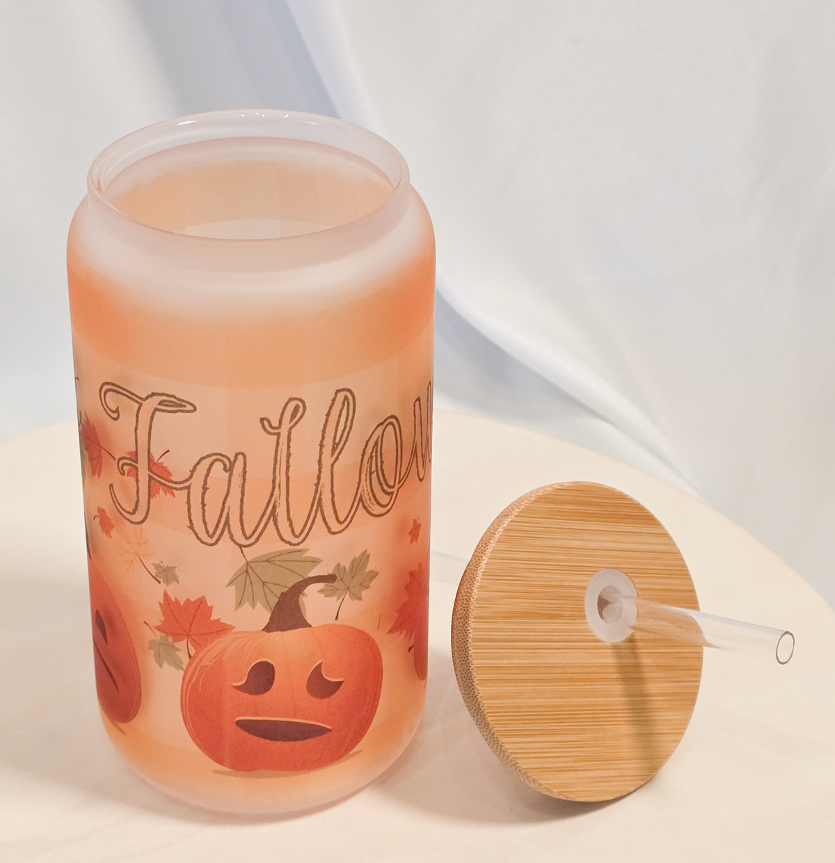 Falloween Pumpkins, 16oz Frosted Glass