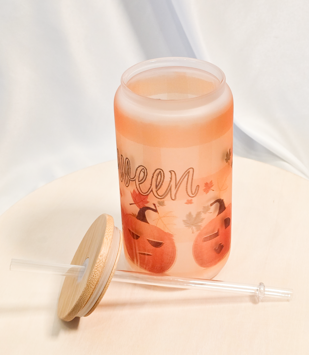 Falloween Pumpkins, 16oz Frosted Glass
