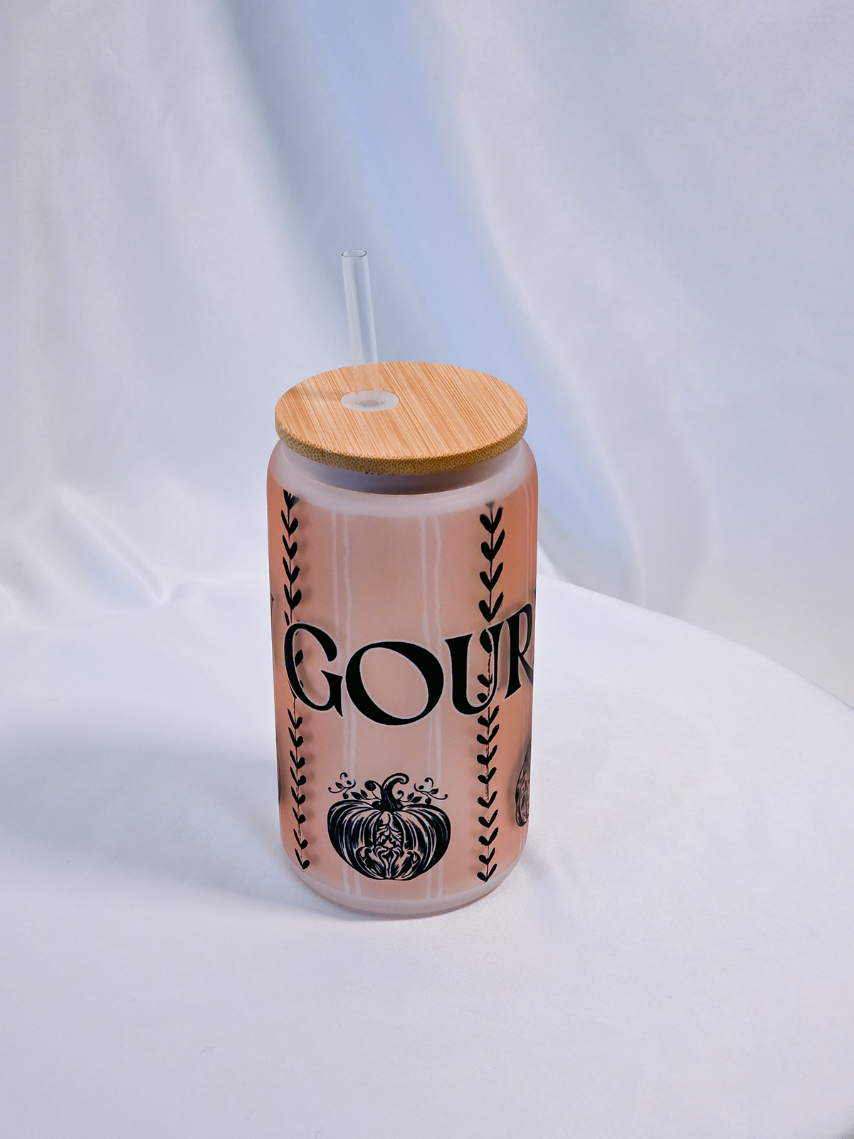 OH MY GOURD, 16oz Frosted Soda Glass with Bamboo Lid & Straw