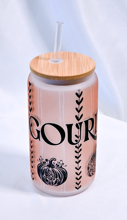 OH MY GOURD, 16oz Frosted Soda Glass with Bamboo Lid & Straw