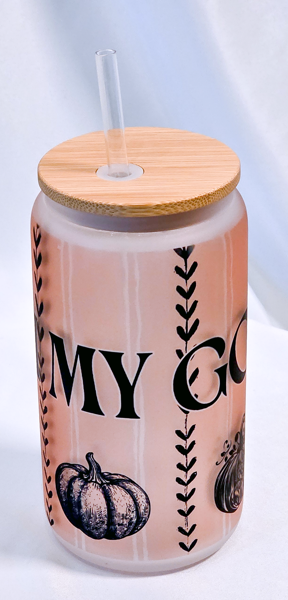 OH MY GOURD, 16oz Frosted Soda Glass with Bamboo Lid & Straw