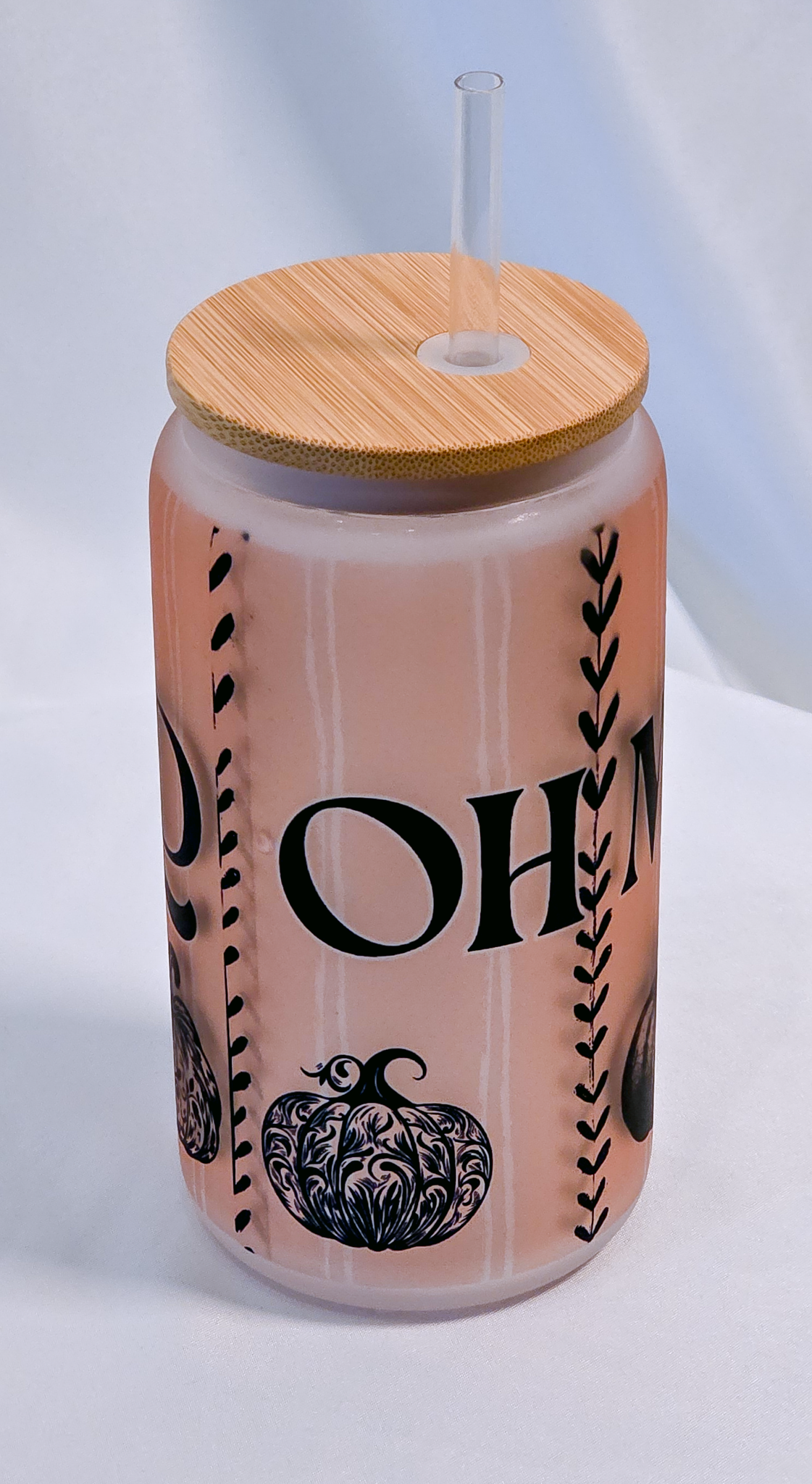 OH MY GOURD, 16oz Frosted Soda Glass with Bamboo Lid & Straw