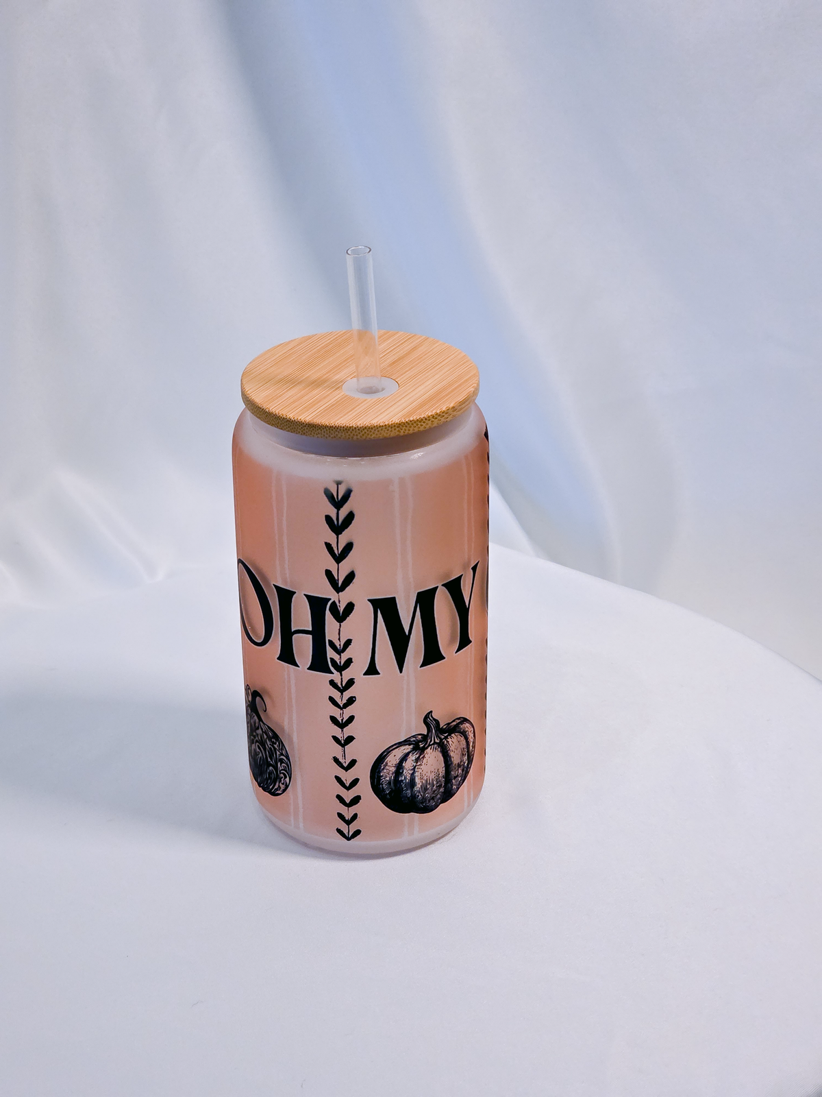 OH MY GOURD, 16oz Frosted Soda Glass with Bamboo Lid & Straw