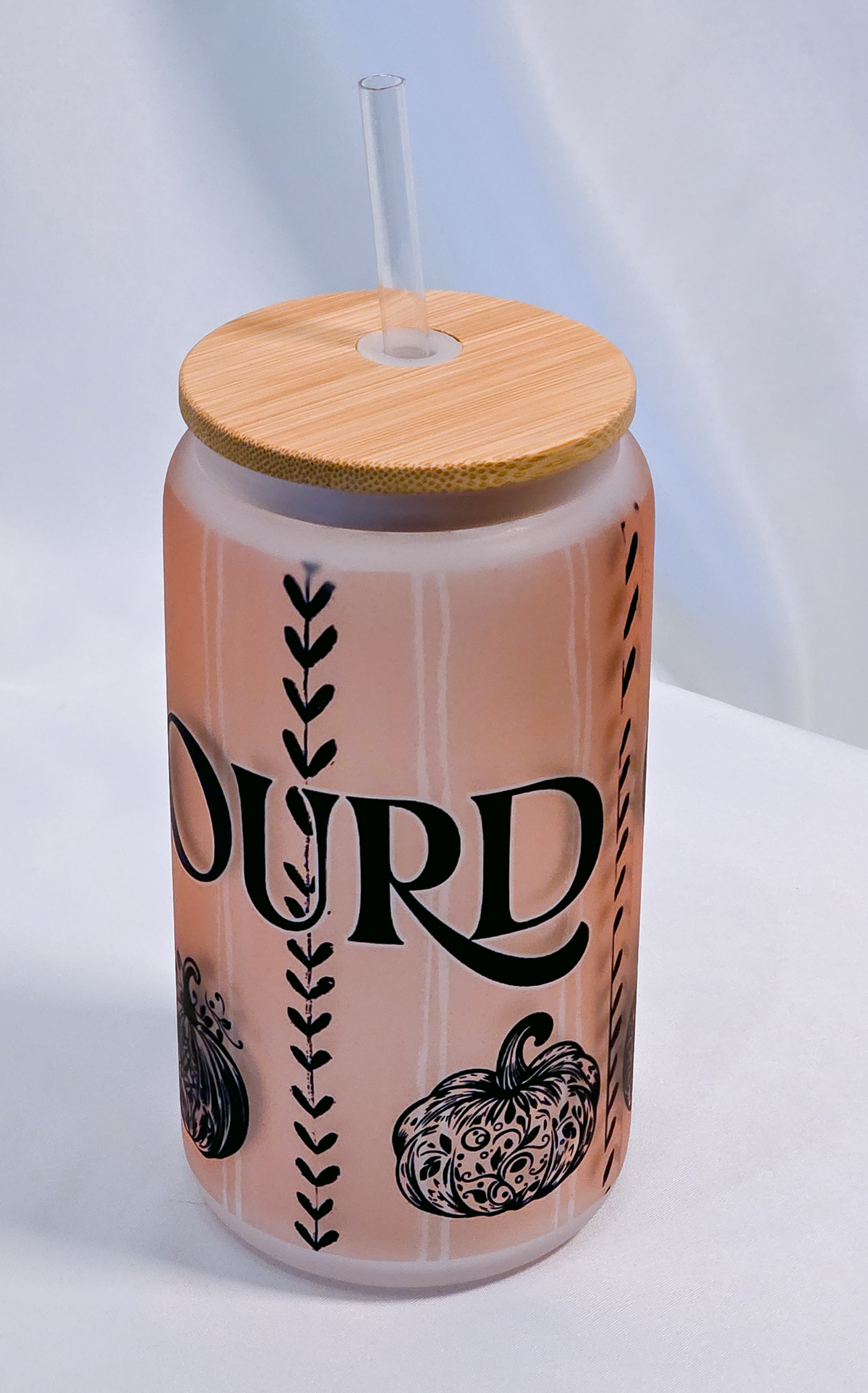 OH MY GOURD, 16oz Frosted Soda Glass with Bamboo Lid & Straw